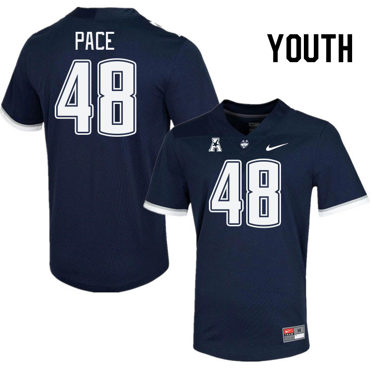 Youth #48 Connor Pace Connecticut Huskies College Football Jerseys Stitched Sale-Navy - Click Image to Close